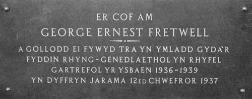 George Fretwell's commemorative plaque