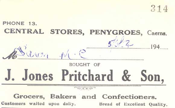 An invoice from Central Stores, Penygroes