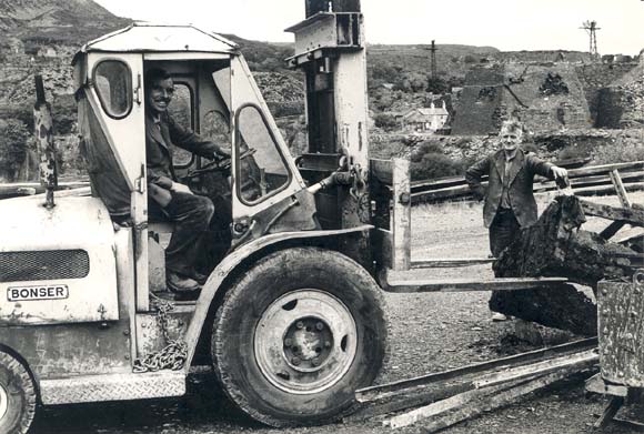A forklift at Dorothea quarry during the 1970s